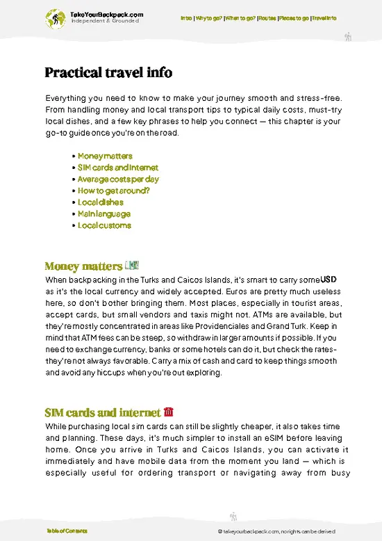 example page 7 from our offline Travel Guide for Turks and Caicos Islands
